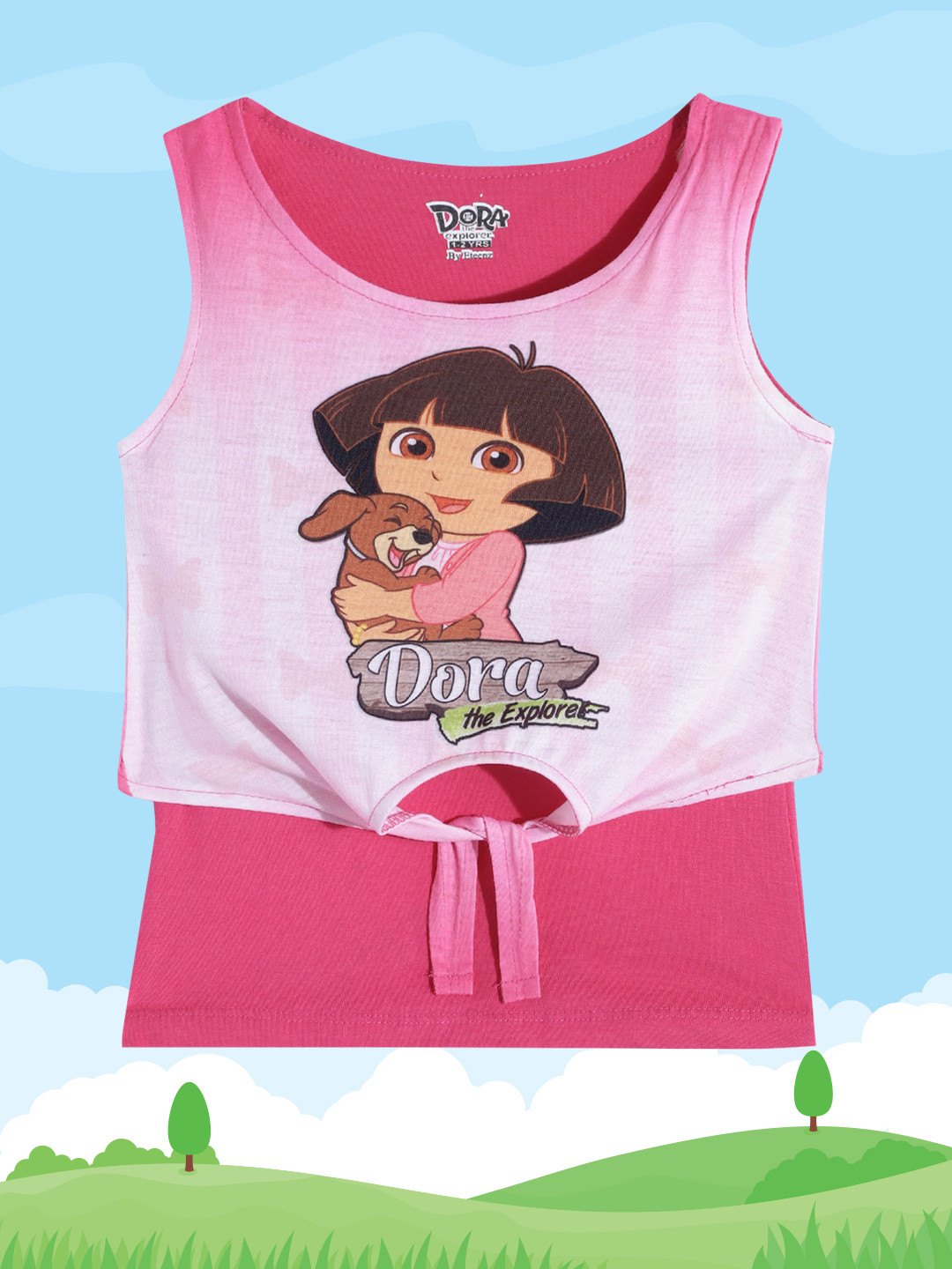 

Eteenz Girls Fuchsia & Grey Dora Sleeveless Print Top
