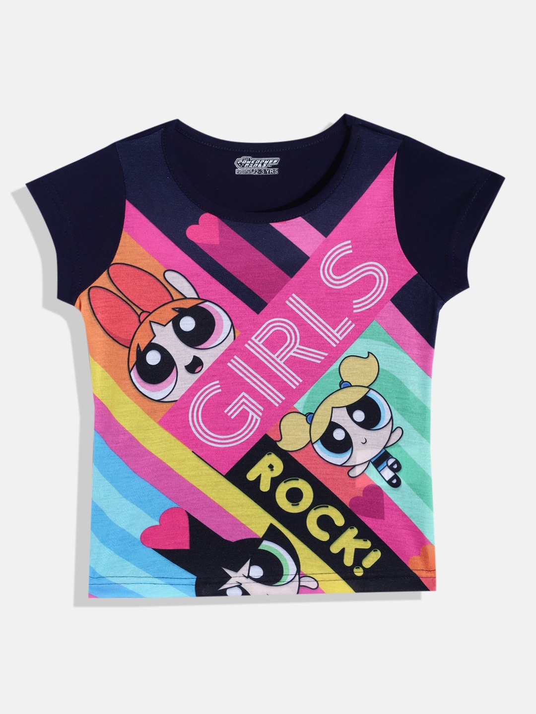 

Eteenz Girls Navy Blue & Pink Powerpuff Girls Printed Pure Cotton T-shirt