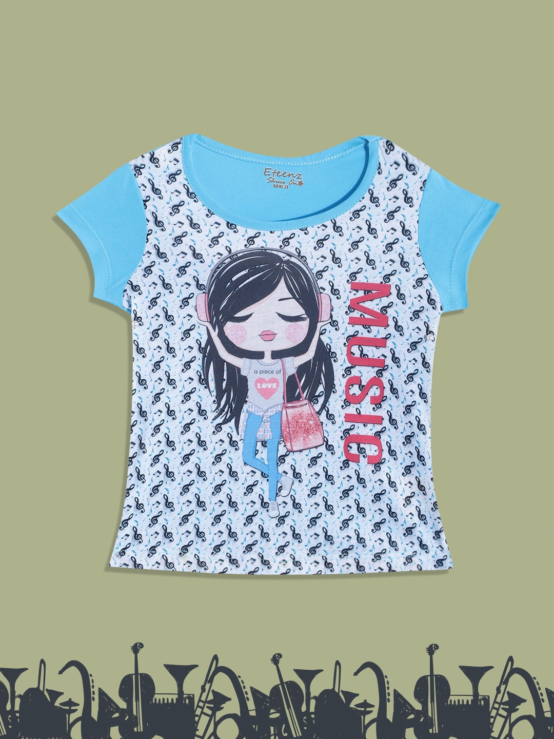 

Eteenz Infant Girls White & Black Music Printed Cotton T-shirt