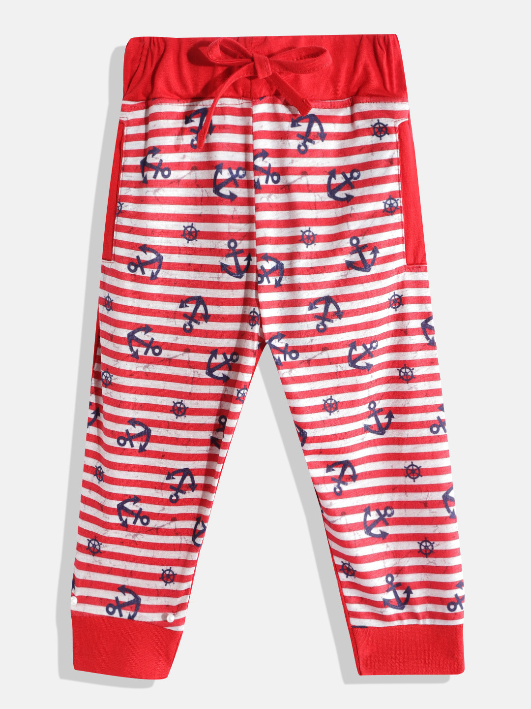 

Eteenz Boys Red & Off White Striped & Printed Joggers