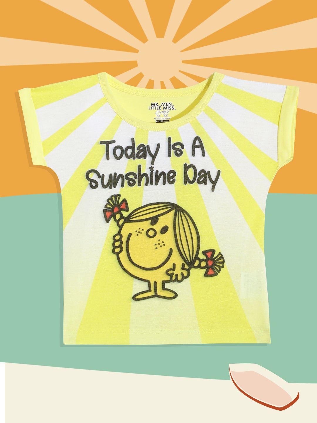 

Eteenz Girls Yellow Mr Men Little Miss Printed Extended Sleeves Pure Cotton T-shirt