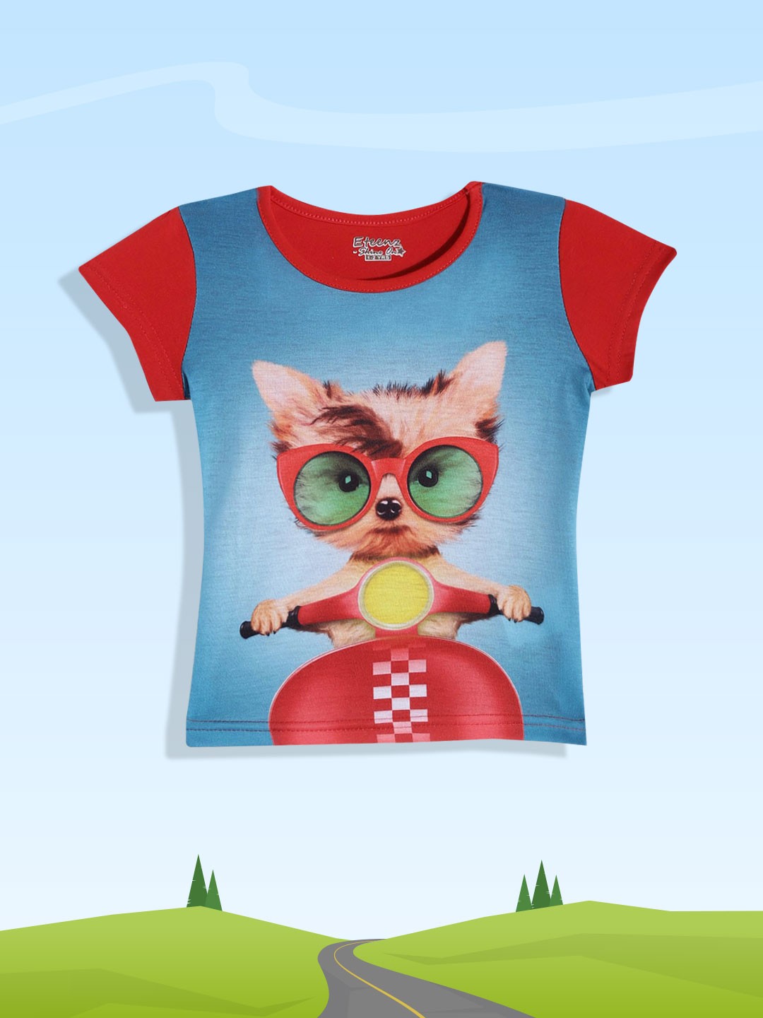 

Eteenz Girls Red & Blue Graphic Printed T-shirt