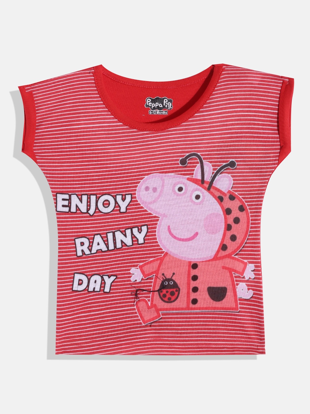 

Eteenz Girls Red & White Peppa Pig Printed Extended Sleeves Pure Cotton T-shirt