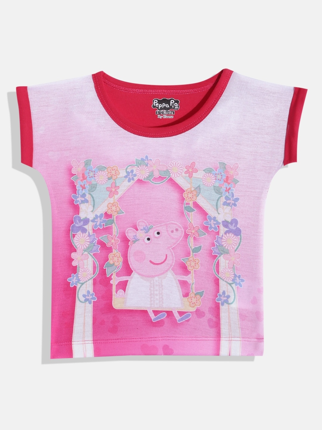 

Eteenz Girls Fuchsia Peppa Pig Printed Extended Sleeves Pure Cotton T-shirt