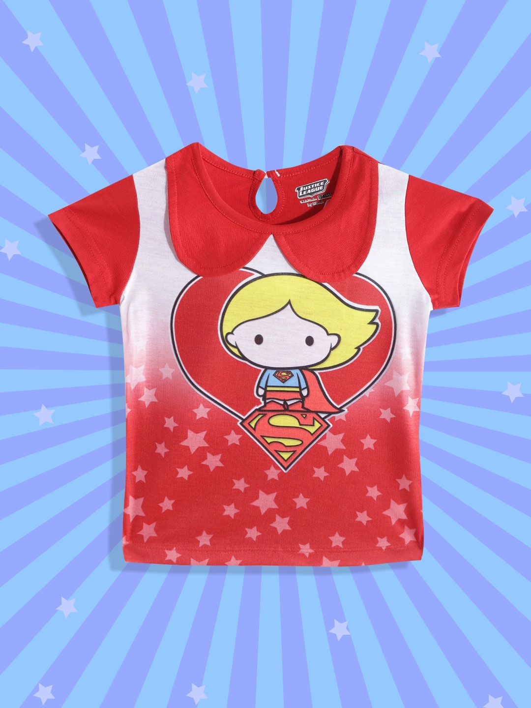 

Eteenz Girls Red & White Supergirl Print Peter Pan Collar T-shirt