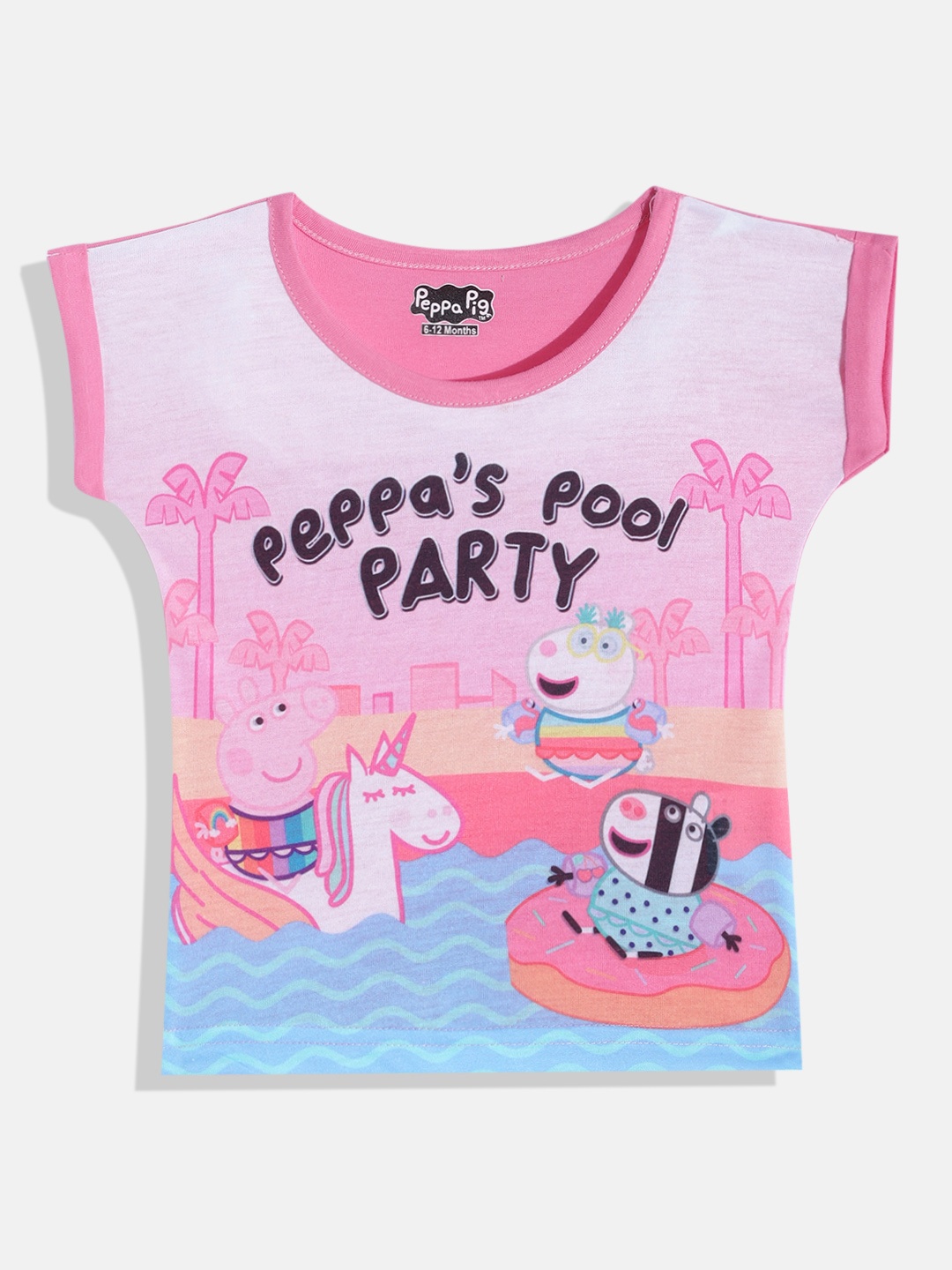 

Eteenz Infant Girls Pink & Blue Peppa Pig Printed Extended Sleeves Cotton T-shirt