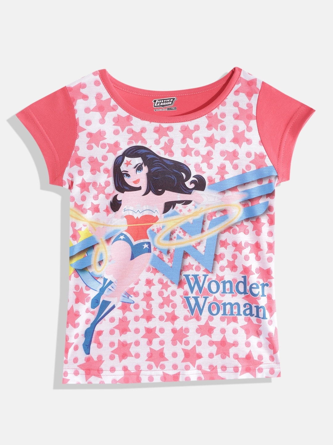 

Eteenz Girls Coral Pink & White Wonder Woman Print T-shirt