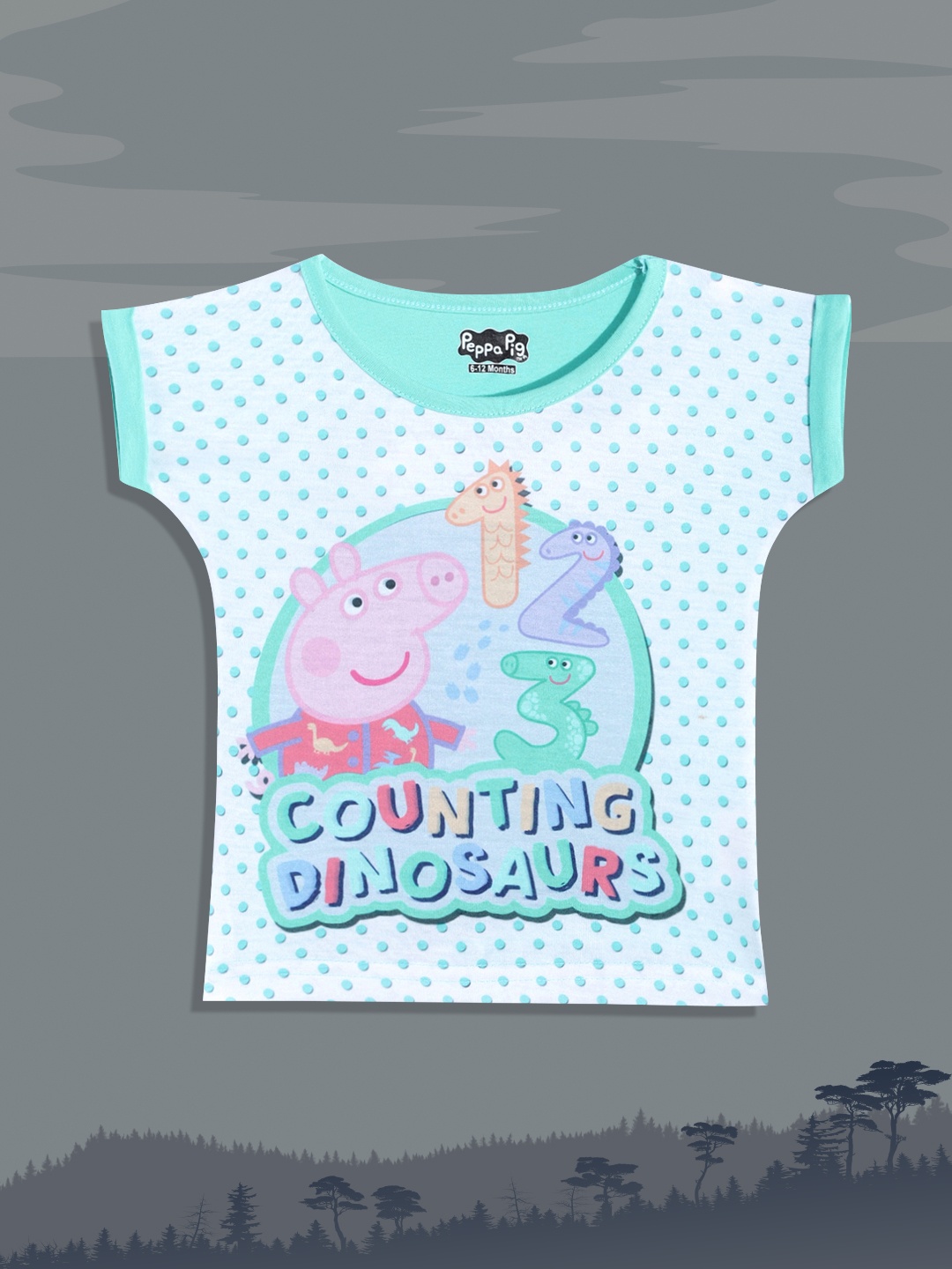 

Eteenz Infant Girls White & Green Peppa Pig Printed Extended Sleeves Cotton T-shirt