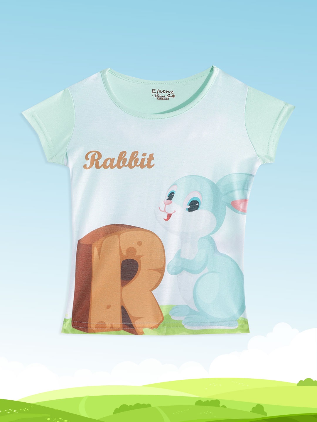 

Eteenz Girls Mint Green & Brown Rabbit Print T-shirt