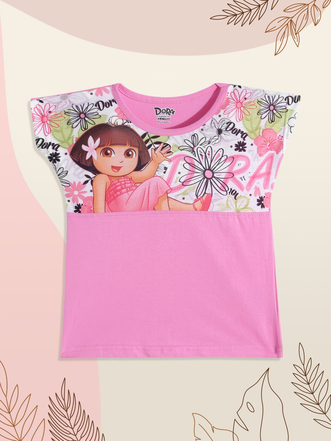 

Eteenz Girls Pink & White Dora Print Extended Sleeves Top