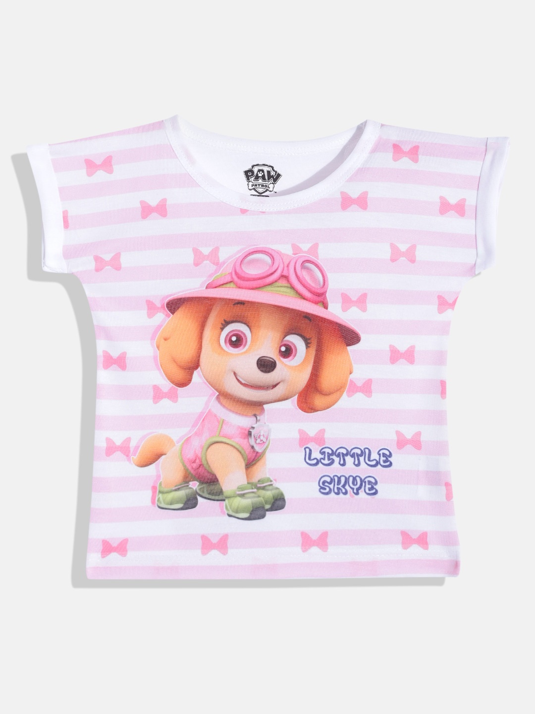 

Eteenz Girls White & Pink Paw Patrol Printed Extended Sleeves Pure Cotton T-shirt