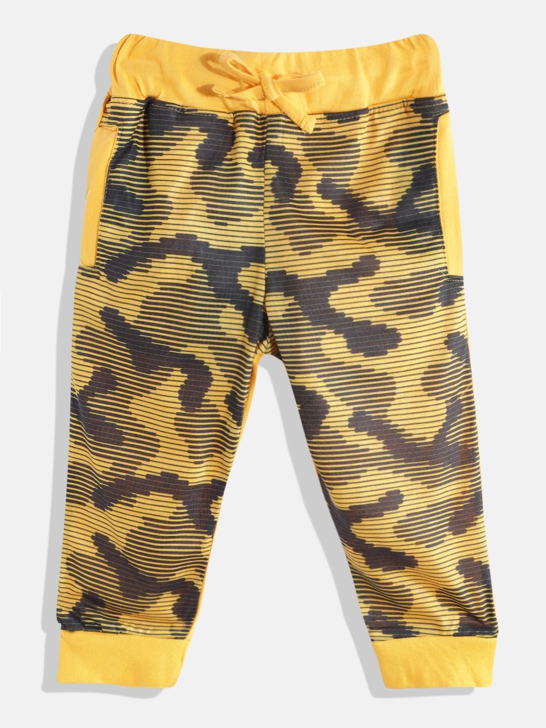 

Eteenz Boys Yellow & Black Striped & Printed Joggers