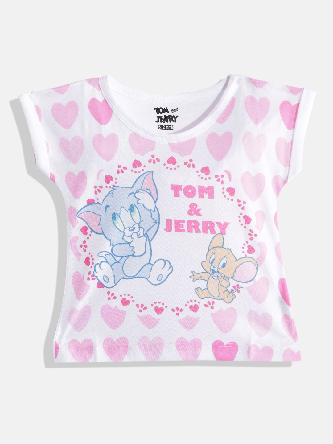 

Eteenz Infant Girls White & Pink Tom & Jerry Printed Extended Sleeves T-shirt
