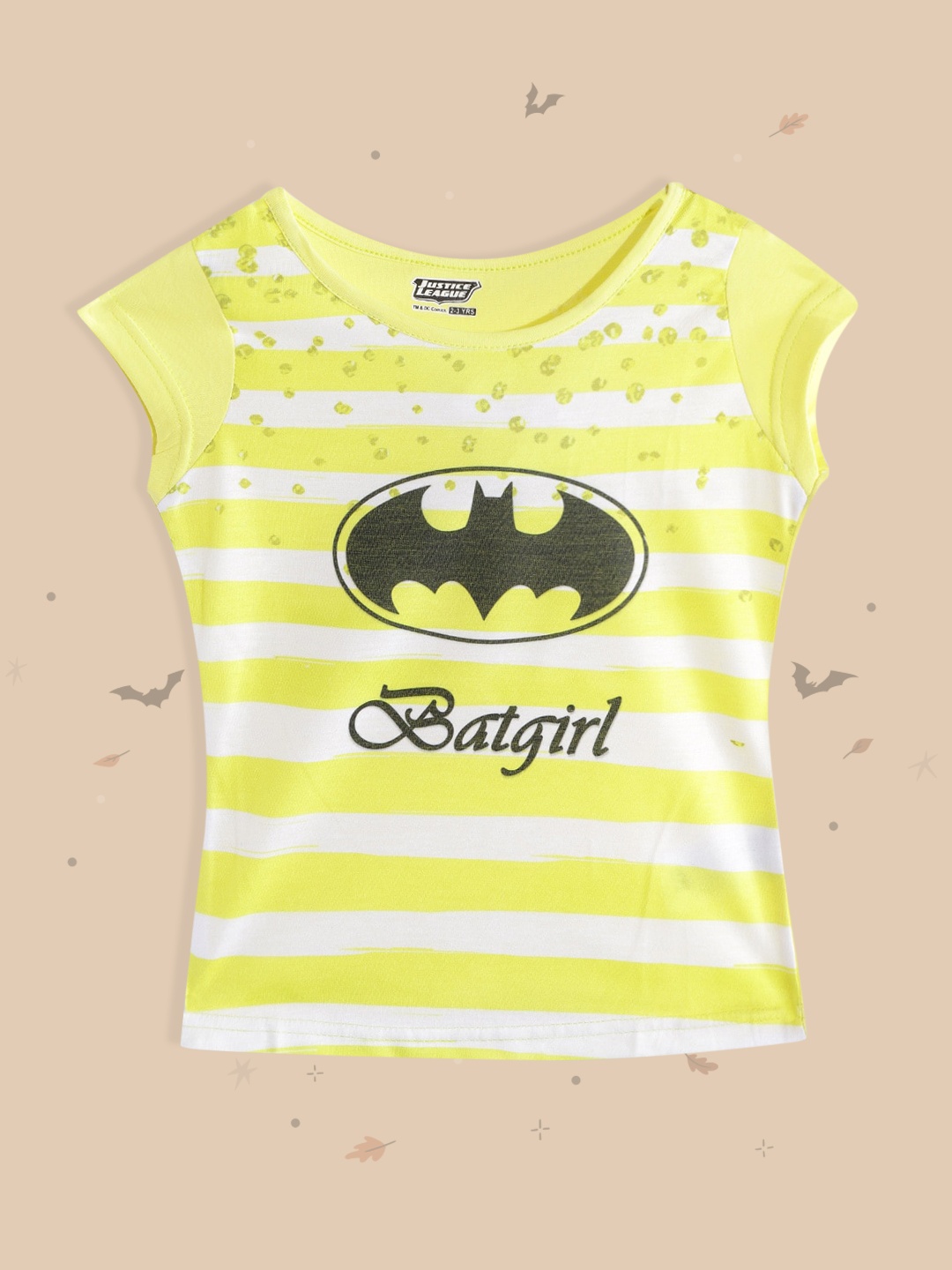 

Eteenz Girls Yellow & Black Striped & Batgirl Print T-shirt