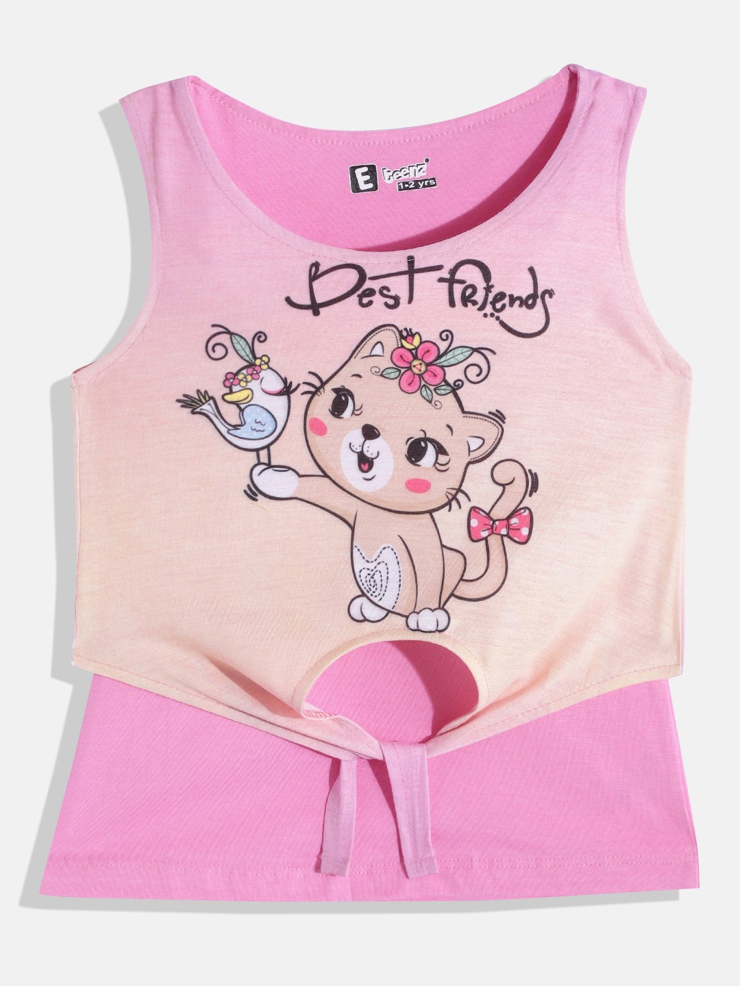 

Eteenz Girls Pink & Peach-Coloured Graphic Print Sleeveless Top