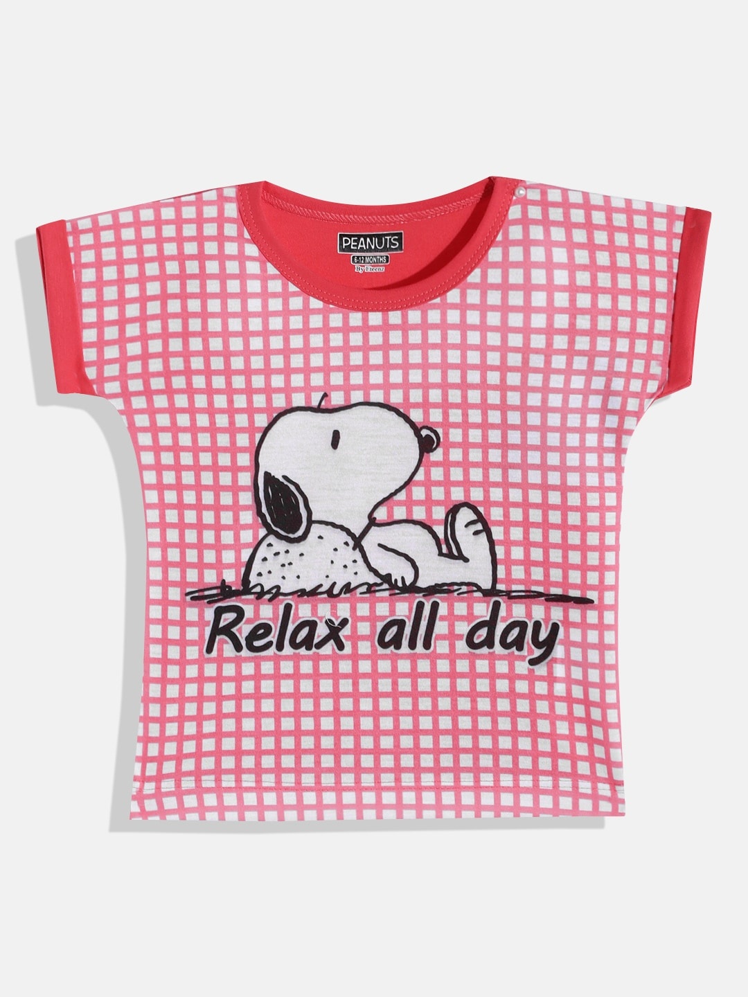

Eteenz Girls Coral Pink & White Peanuts Printed T-shirt