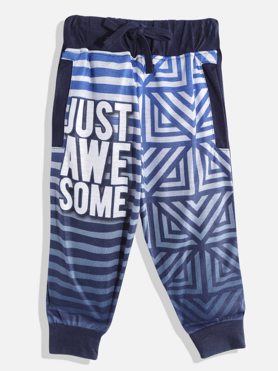 

Eteenz Boys Navy Blue & White Printed Joggers