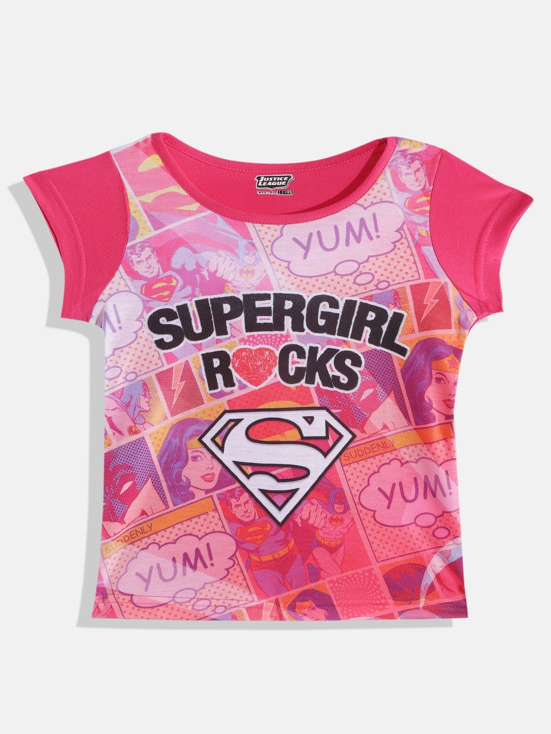 

Eteenz Girls Fuchsia Pink & White Printed Supergirl Print T-shirt