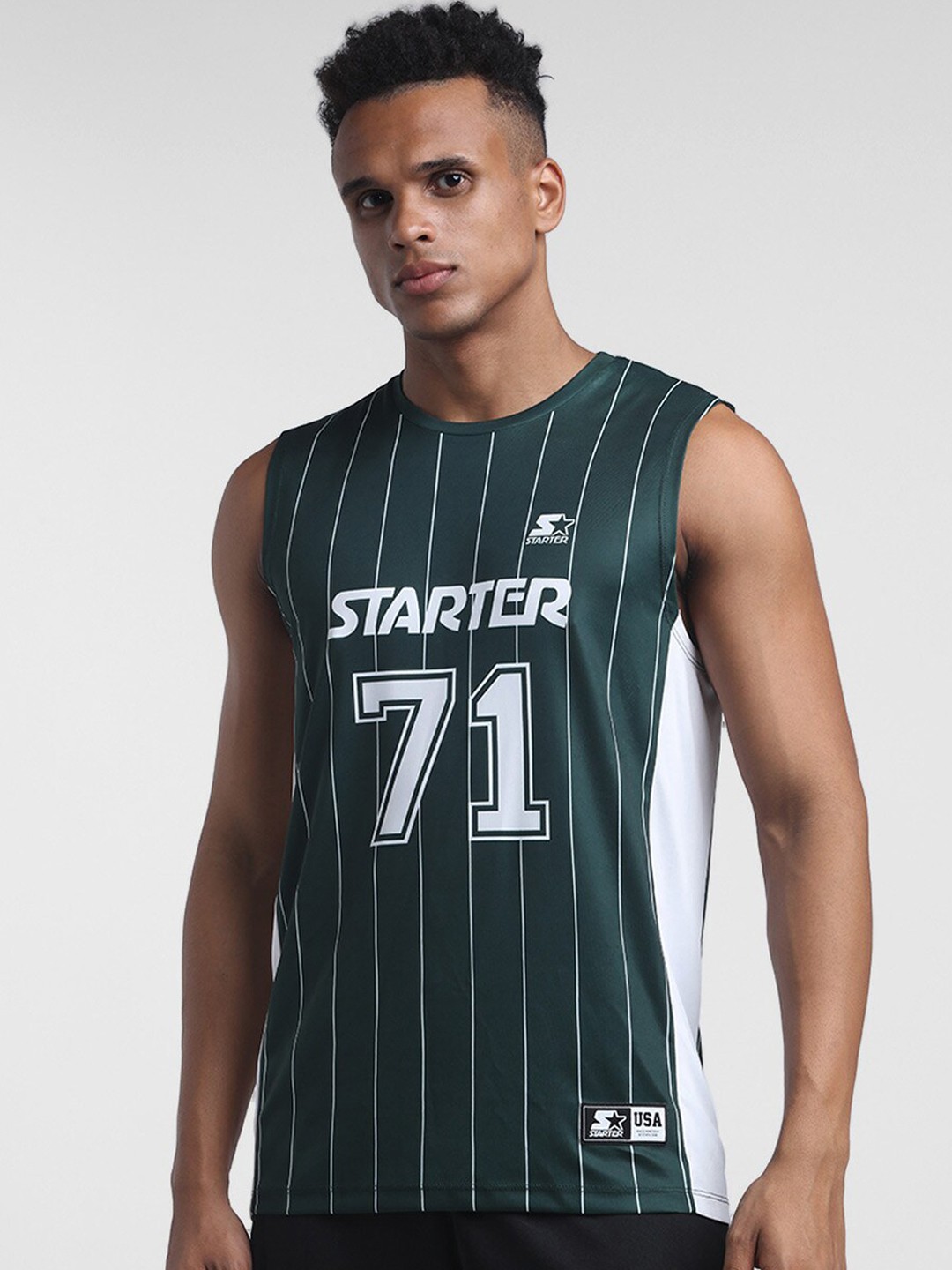 

STARTER Men Green Striped Sports T-shirt