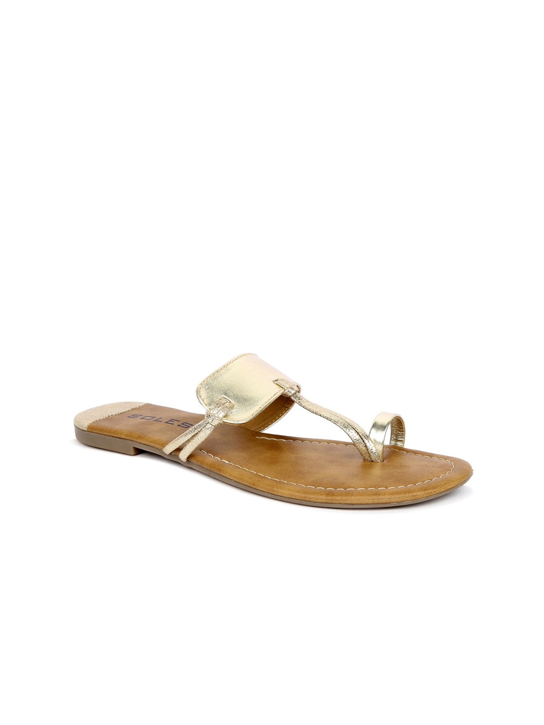 

SOLES Women Gold-Toned Embellished Ethnic One Toe Flats