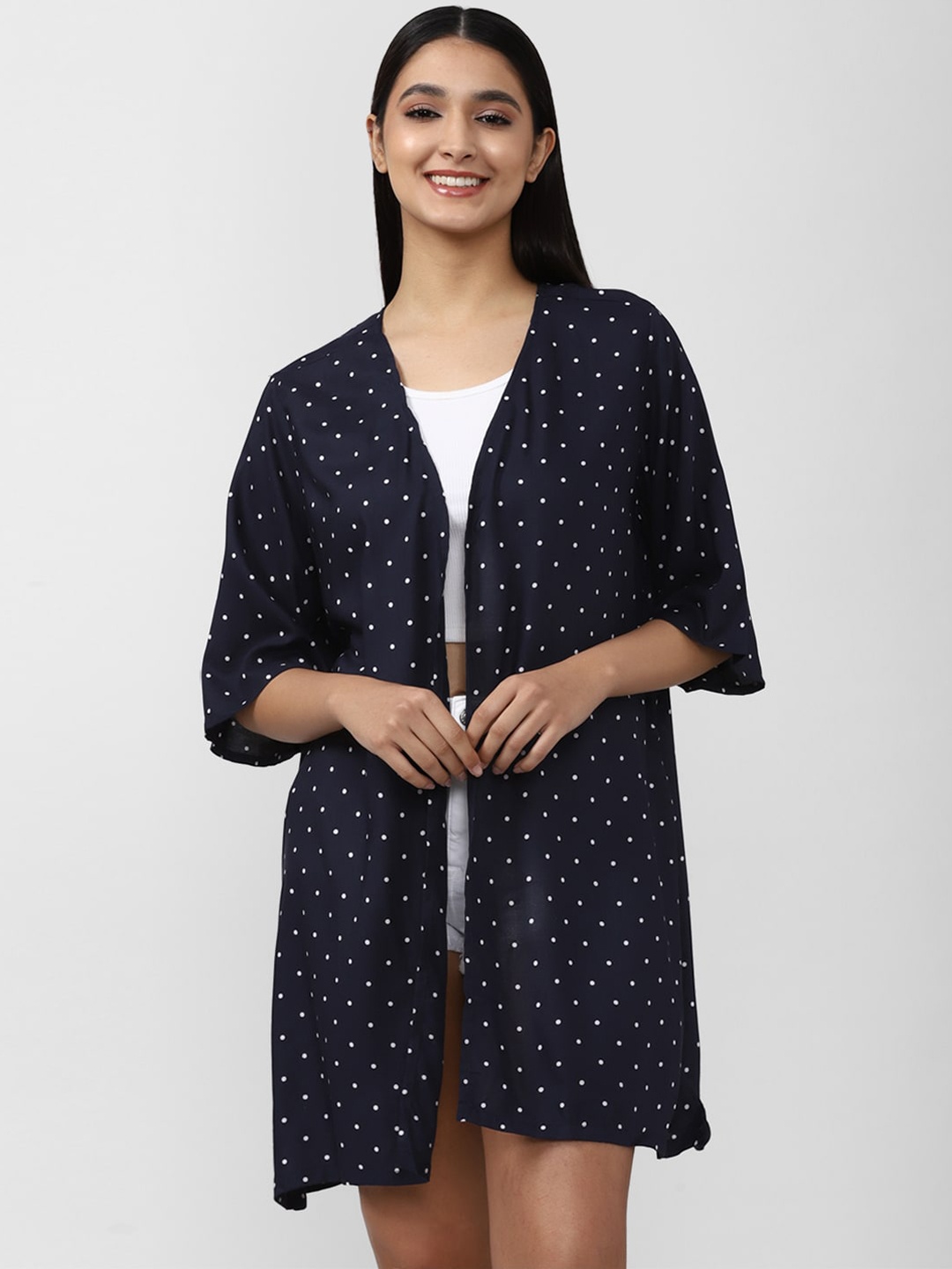 

FOREVER 21 Women Blue Longline Open Front Jacket