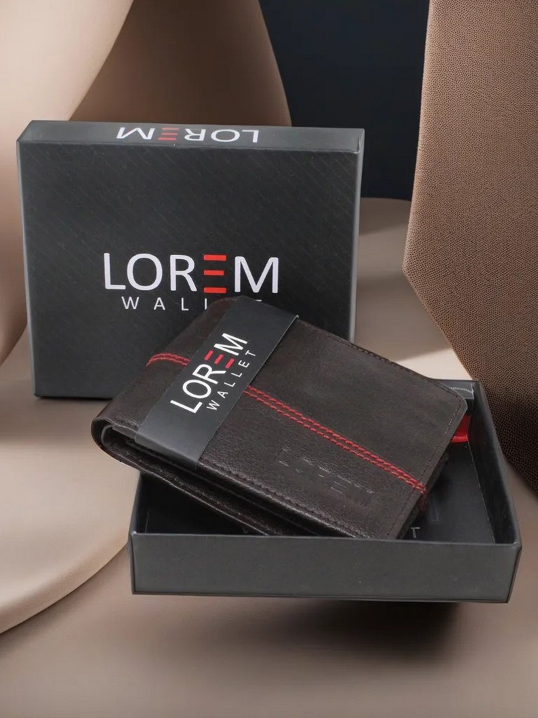 

LOREM Men Brown & Red Textured Two Fold Wallet with SIM Card Holder