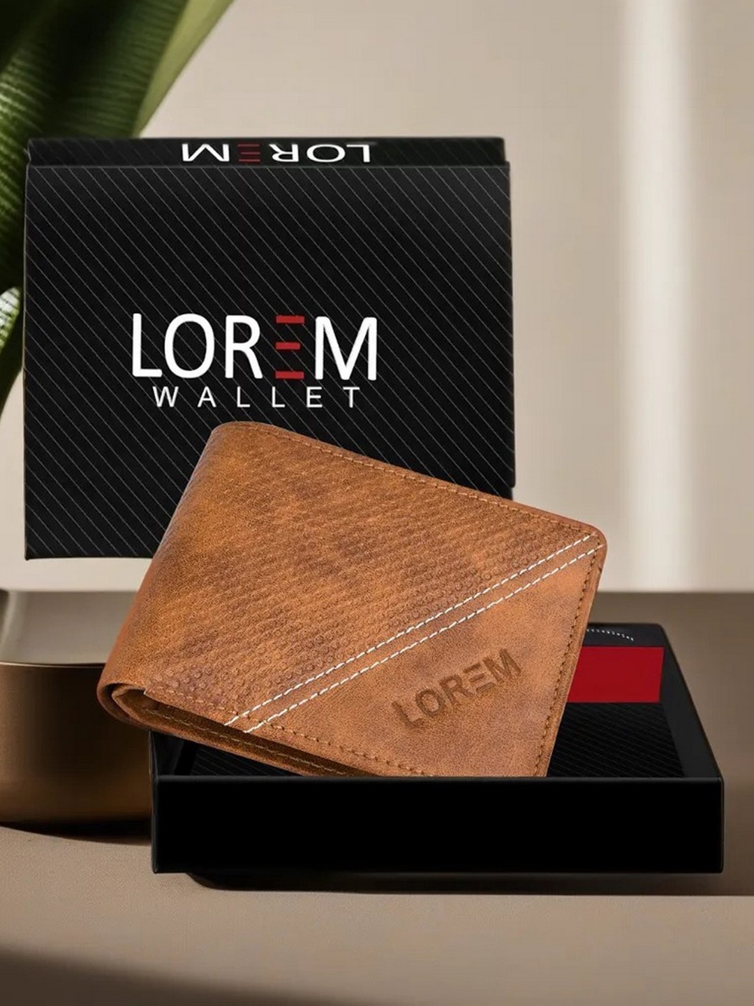 

LOREM Men Beige Textured Two Fold Wallet