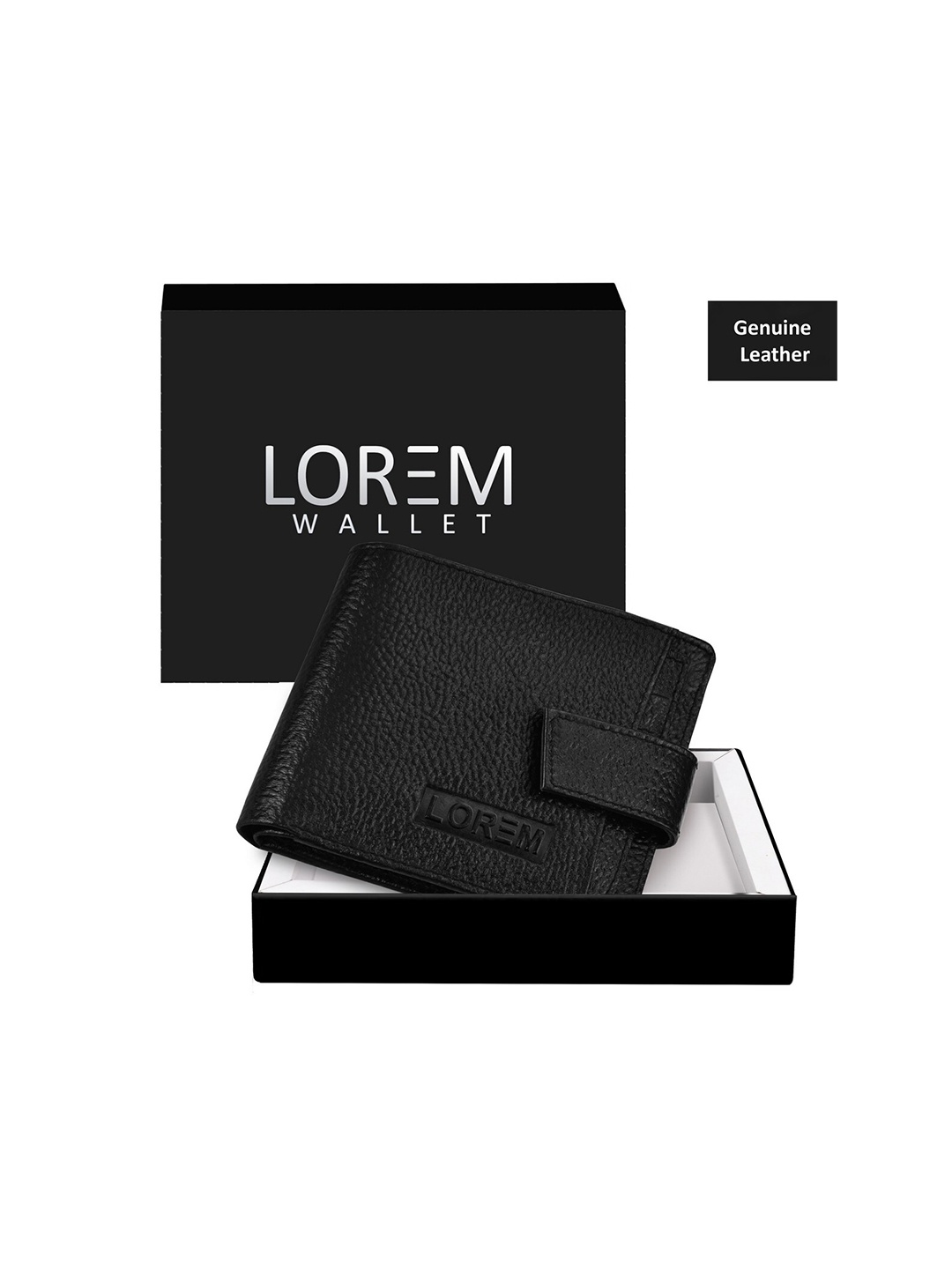 

LOREM Men Black Leather Two Fold Wallet with SIM Card Holder