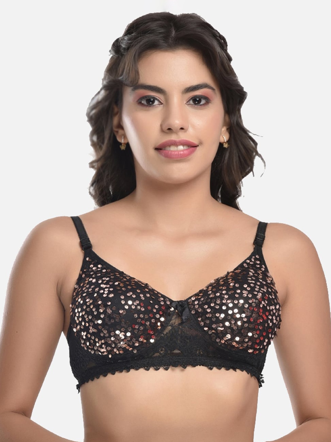 

FIMS Black Lightly Padded Sequinned Cotton Bra MTR_Belly_Padded_Bra_Black_B
