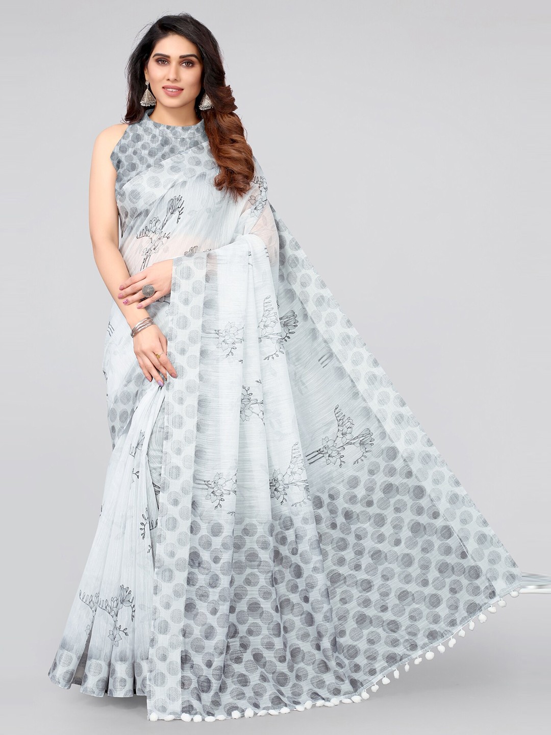

MIRCHI FASHION Women's Grey Floral Saree