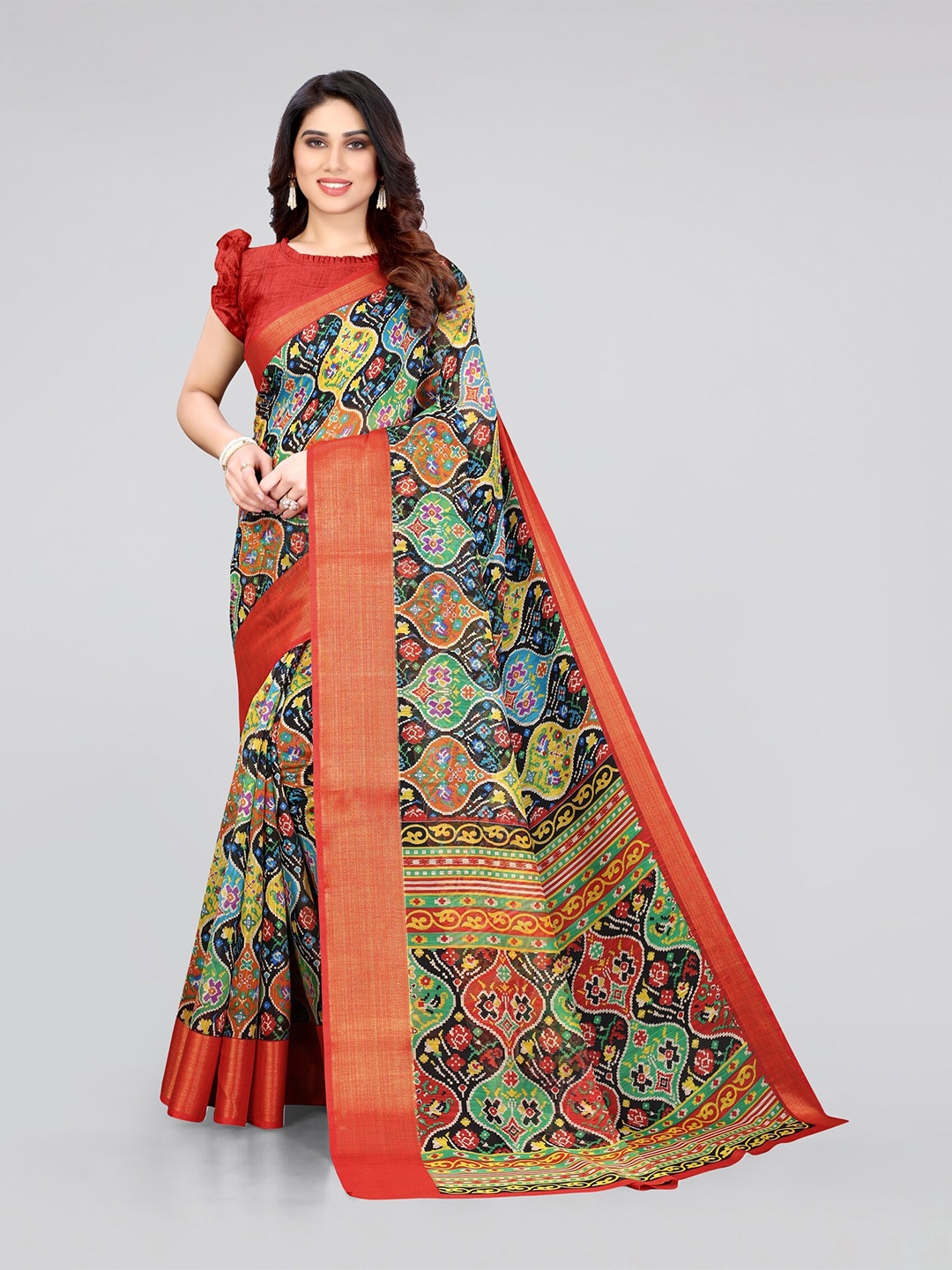 

KALINI Yellow & Gold-Toned Ethnic Motifs Zari Saree