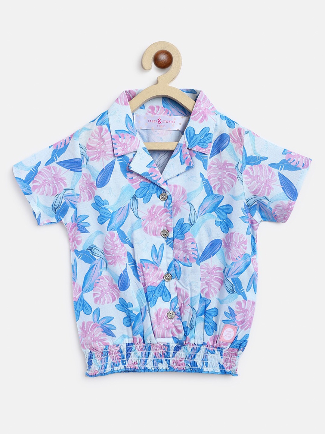 

TALES & STORIES Girls Blue Floral Print Shirt Style Top