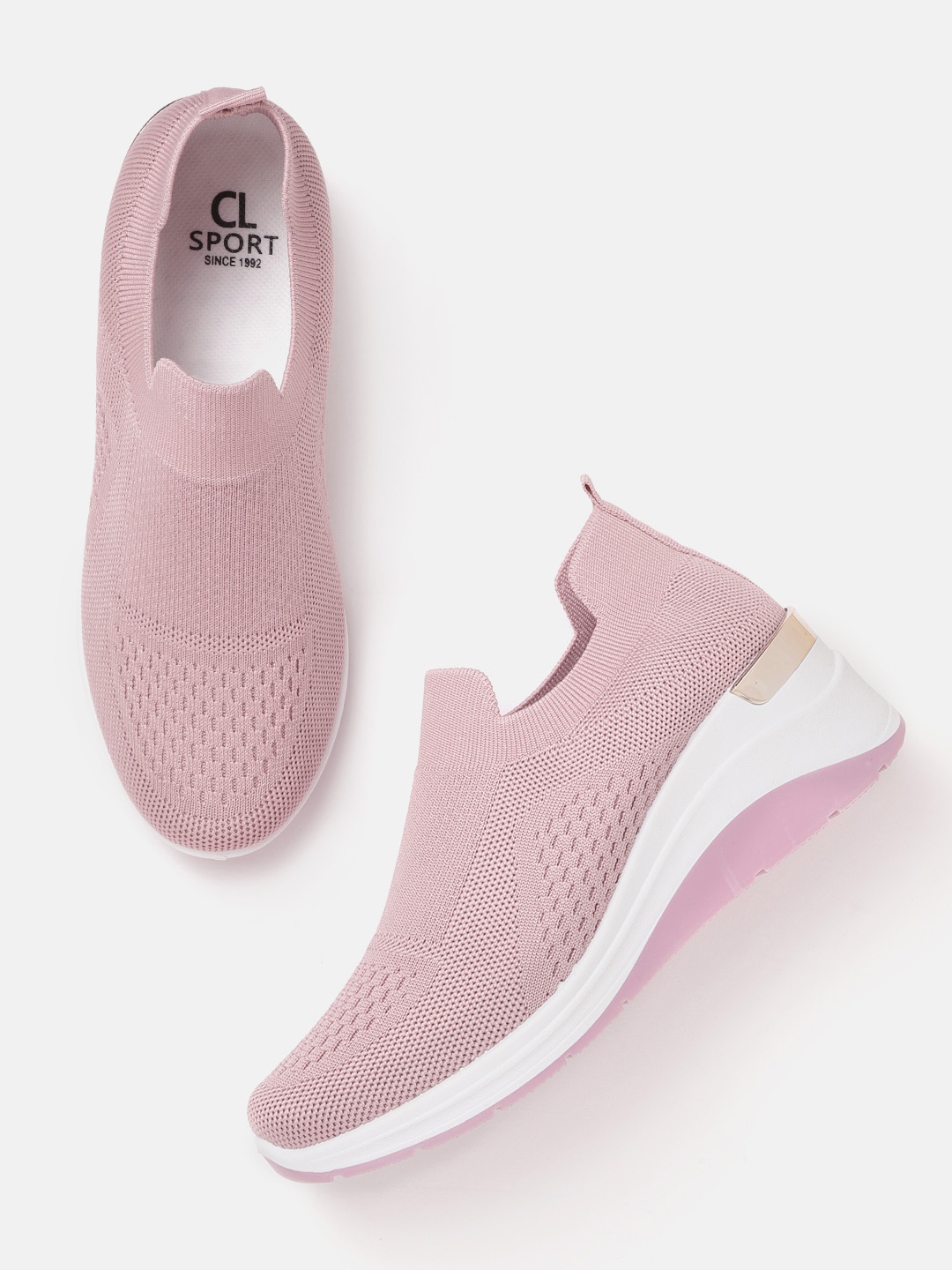 

Carlton London sports Women Dusty Pink Woven Design Slip-On Sneakers, Rose