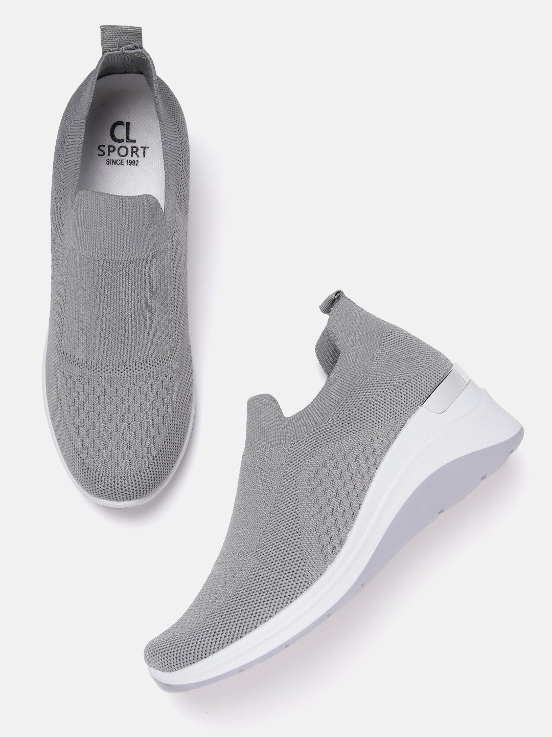 

Carlton London sports Women Grey Woven Design Wedge Slip-On Sneakers
