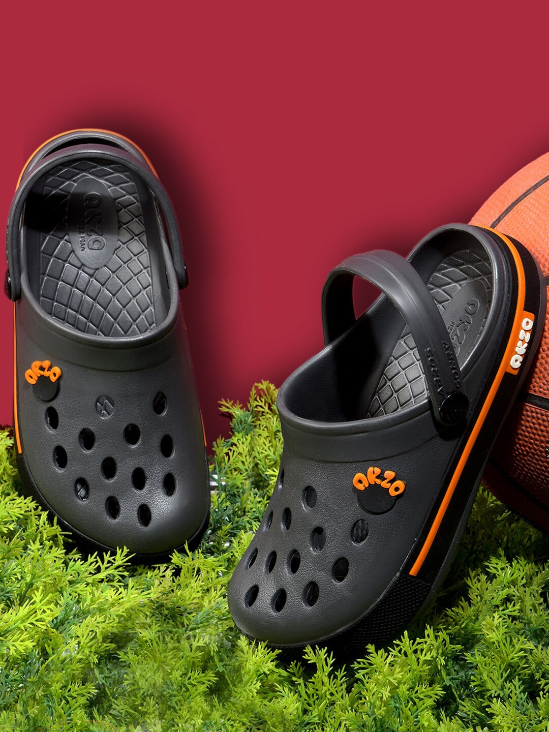 

ABROS Boys Grey & Orange Rubber Clogs