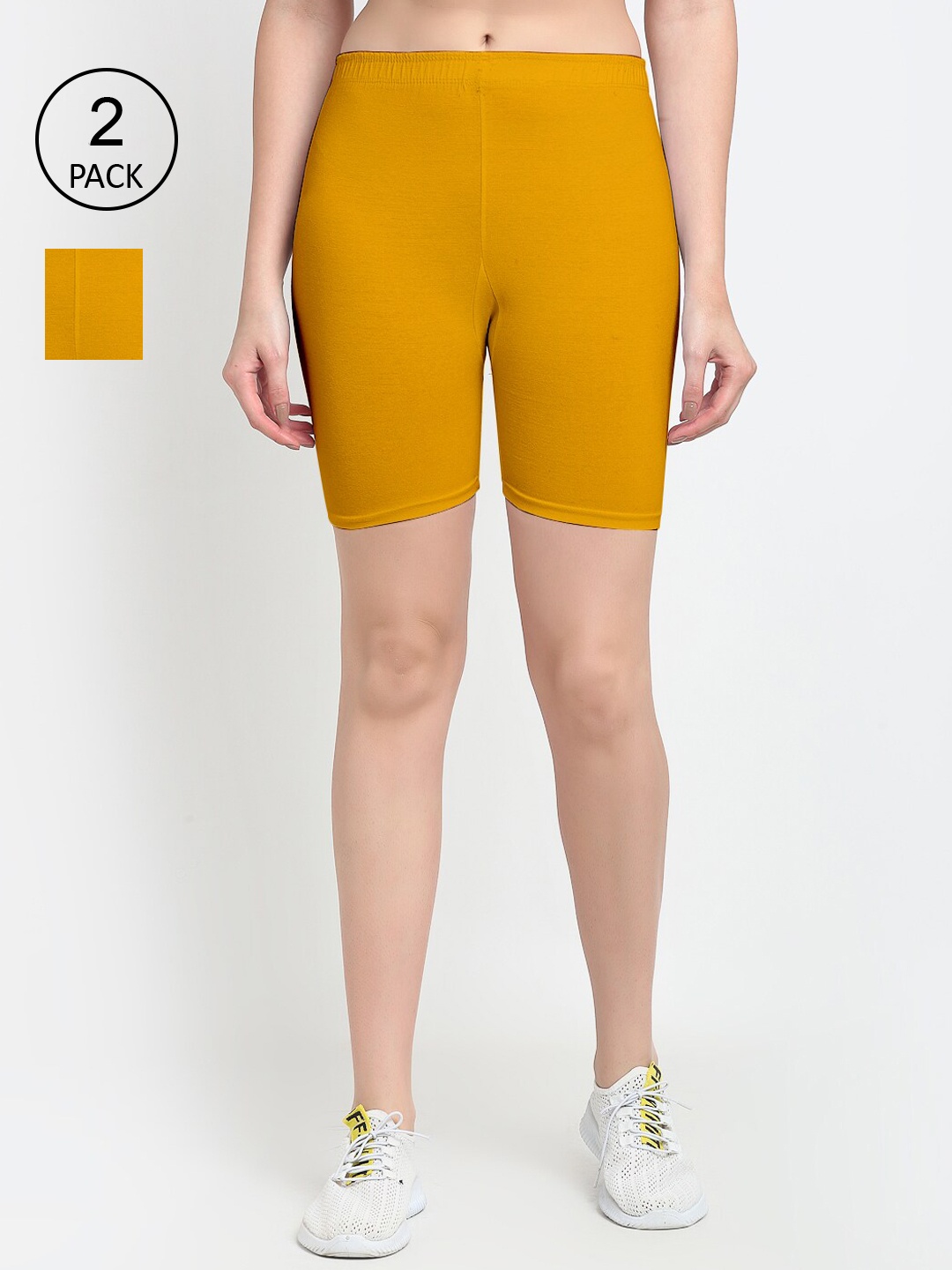 

GRACIT Women Set Of 2 Yellow Cycling Sports Shorts