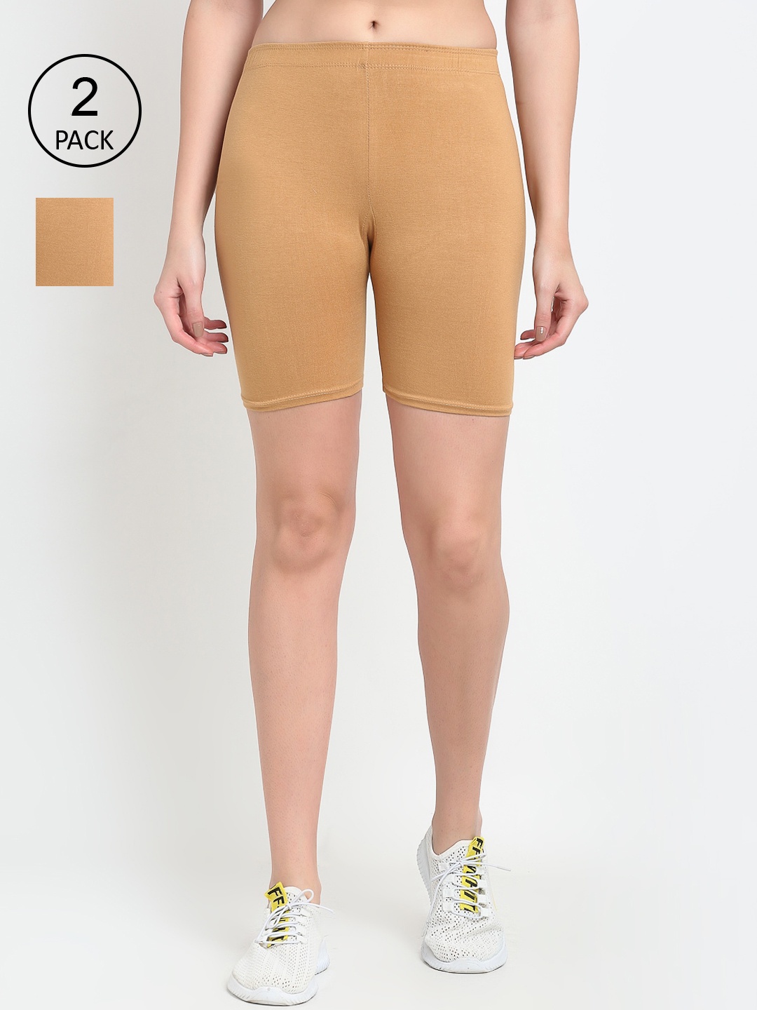 

GRACIT Women Pack of 2 Beige super combed lycra Cycling Sports Shorts