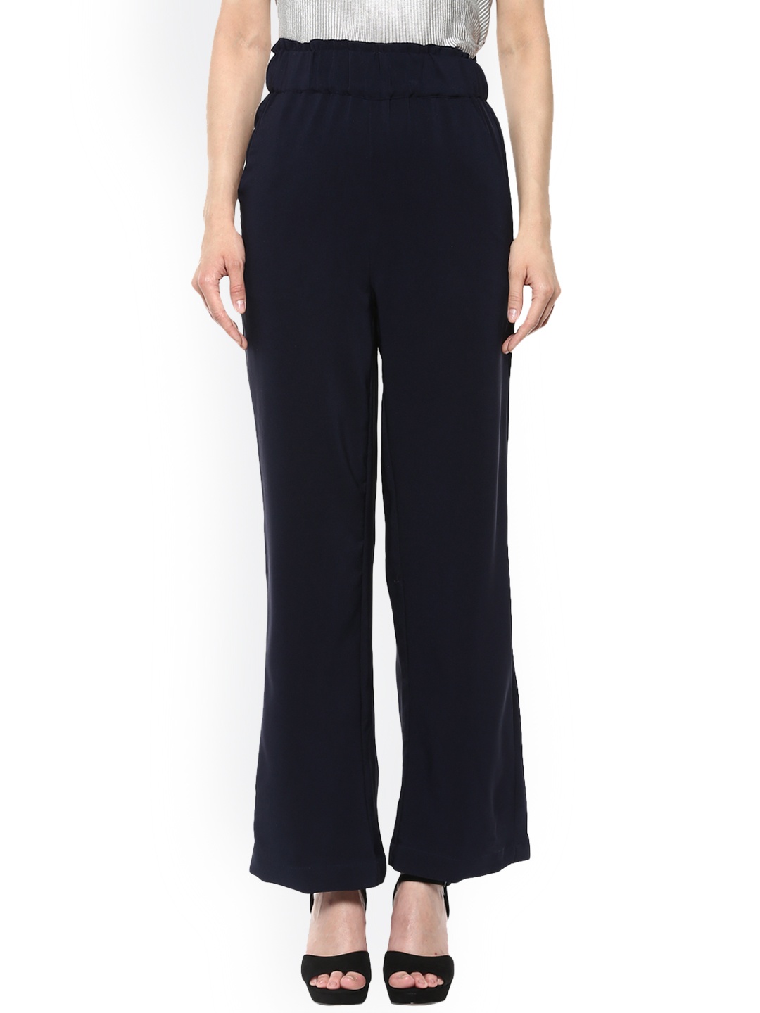 

Harpa Women Navy Blue Regular Fit Solid Parallel Trousers