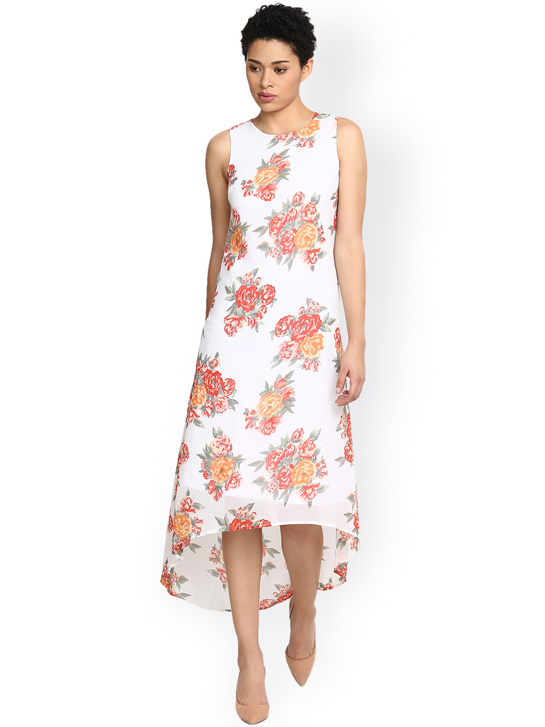 

Harpa Women White Printed A-Line Dress