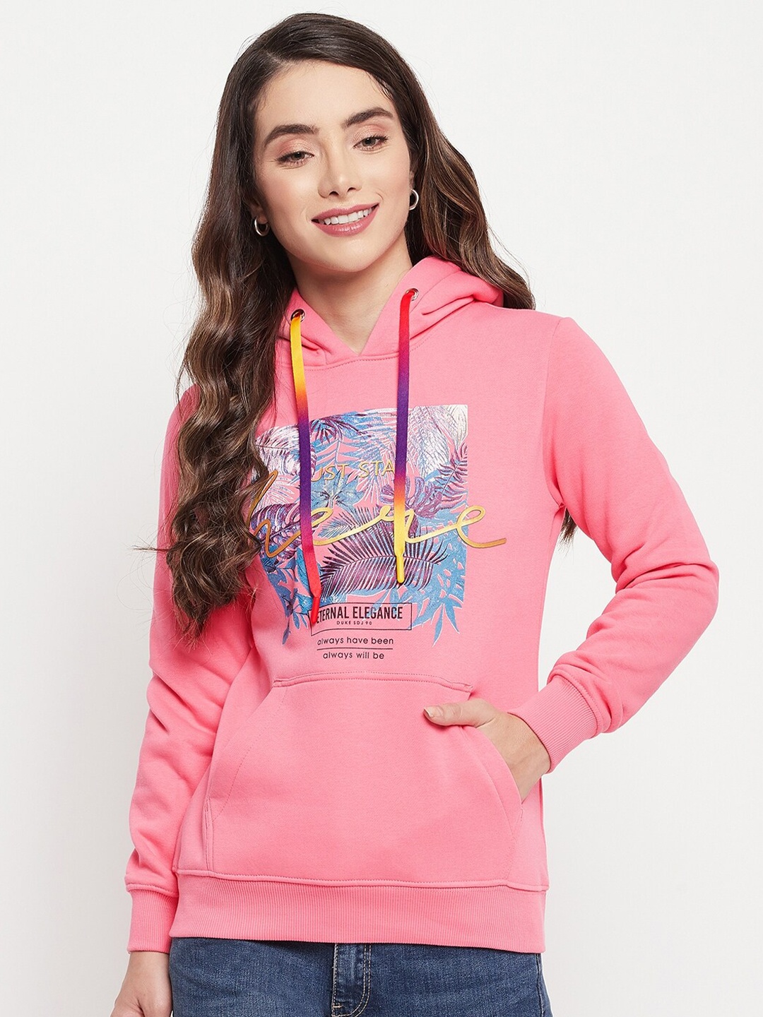 

Duke Women Pink Printed Hooded Fleece Sweatshirt