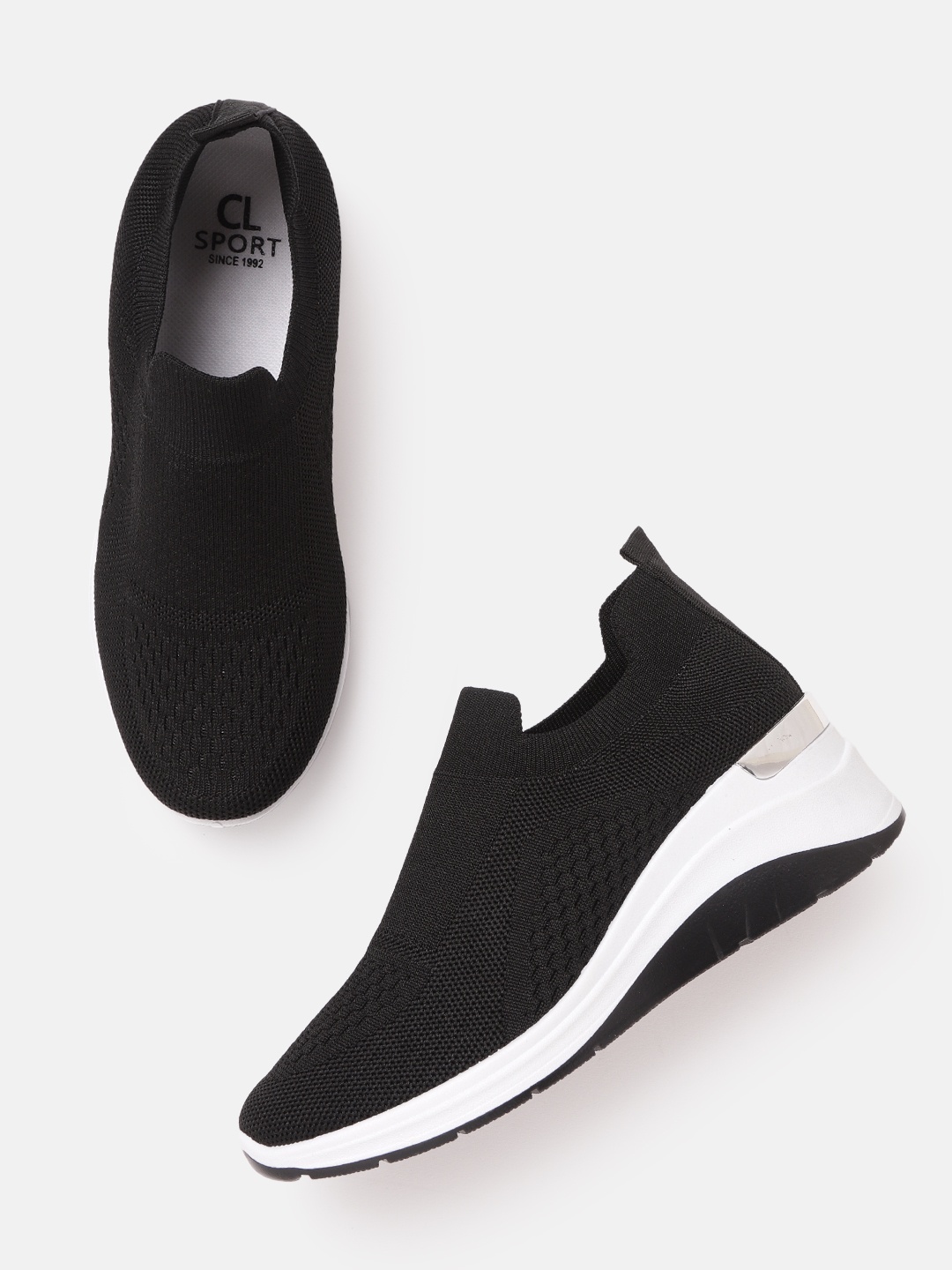 

Carlton London sports Women Black Woven Design Slip-On Sneakers
