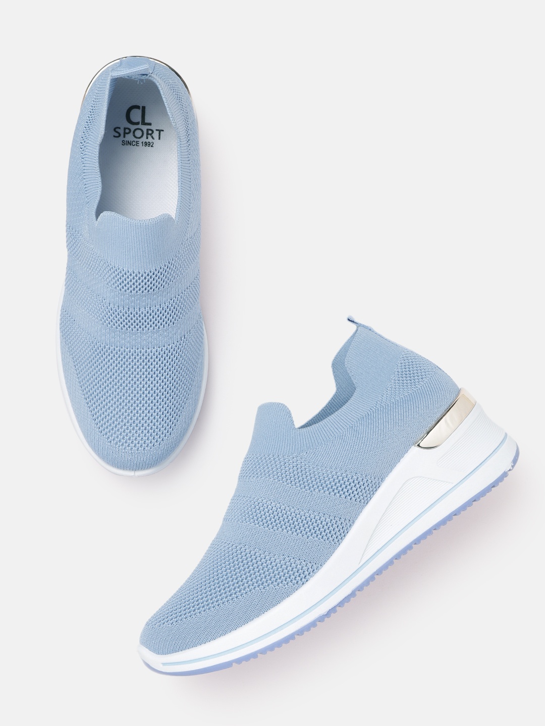 

Carlton London sports Women Blue Woven Design Slip-On Sneakers