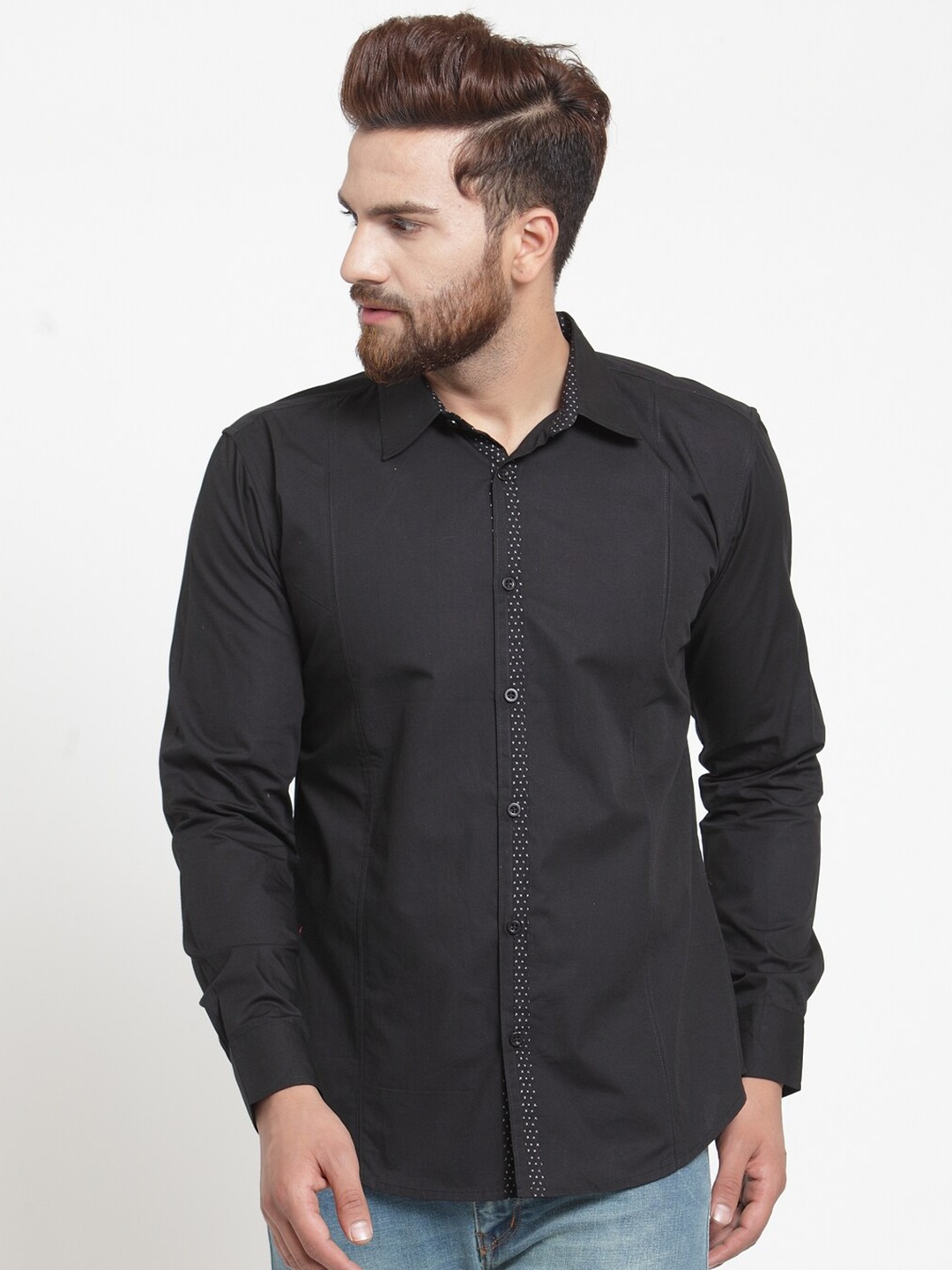

Purple State Men Black Solid Slim Fit Casual Shirt