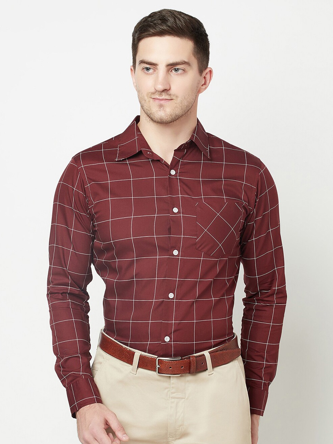 

Purple State Men Maroon Slim Fit Windowpane Checked Casual Shirt