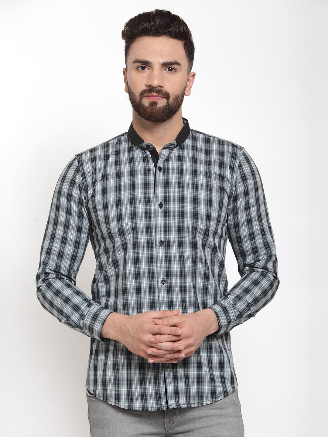 

Purple State Men Grey Slim Fit Checked Casual Shirt