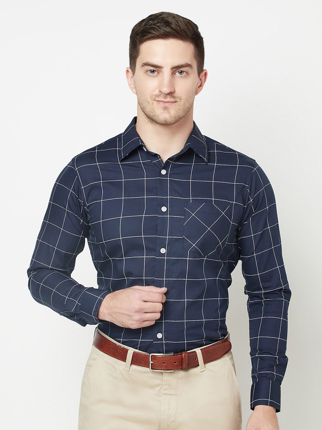 

Purple State Men Blue Slim Fit Windowpane Checks Checked Casual Shirt
