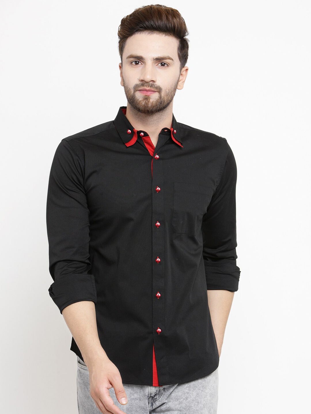 

Purple State Men Black Solid Slim Fit Casual Shirt