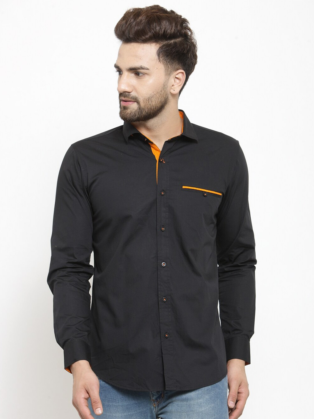 

Purple State Men Black Slim Fit Casual Cotton Shirt
