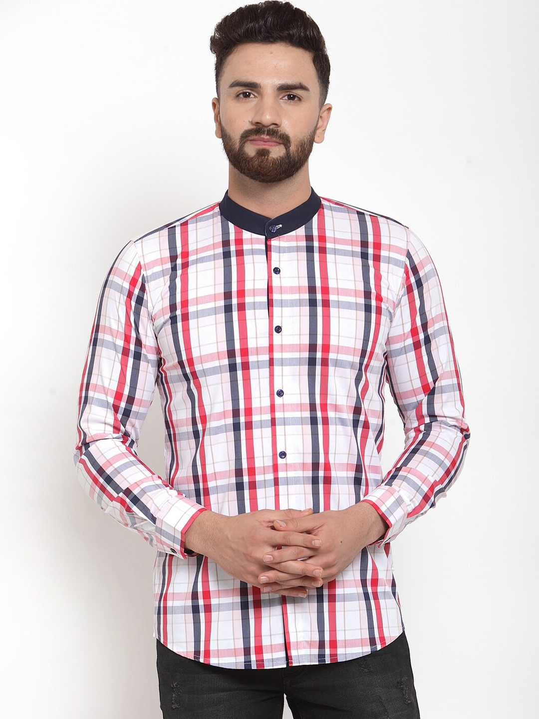 

Purple State Men White Slim Fit Tartan Checks Checked Casual Shirt