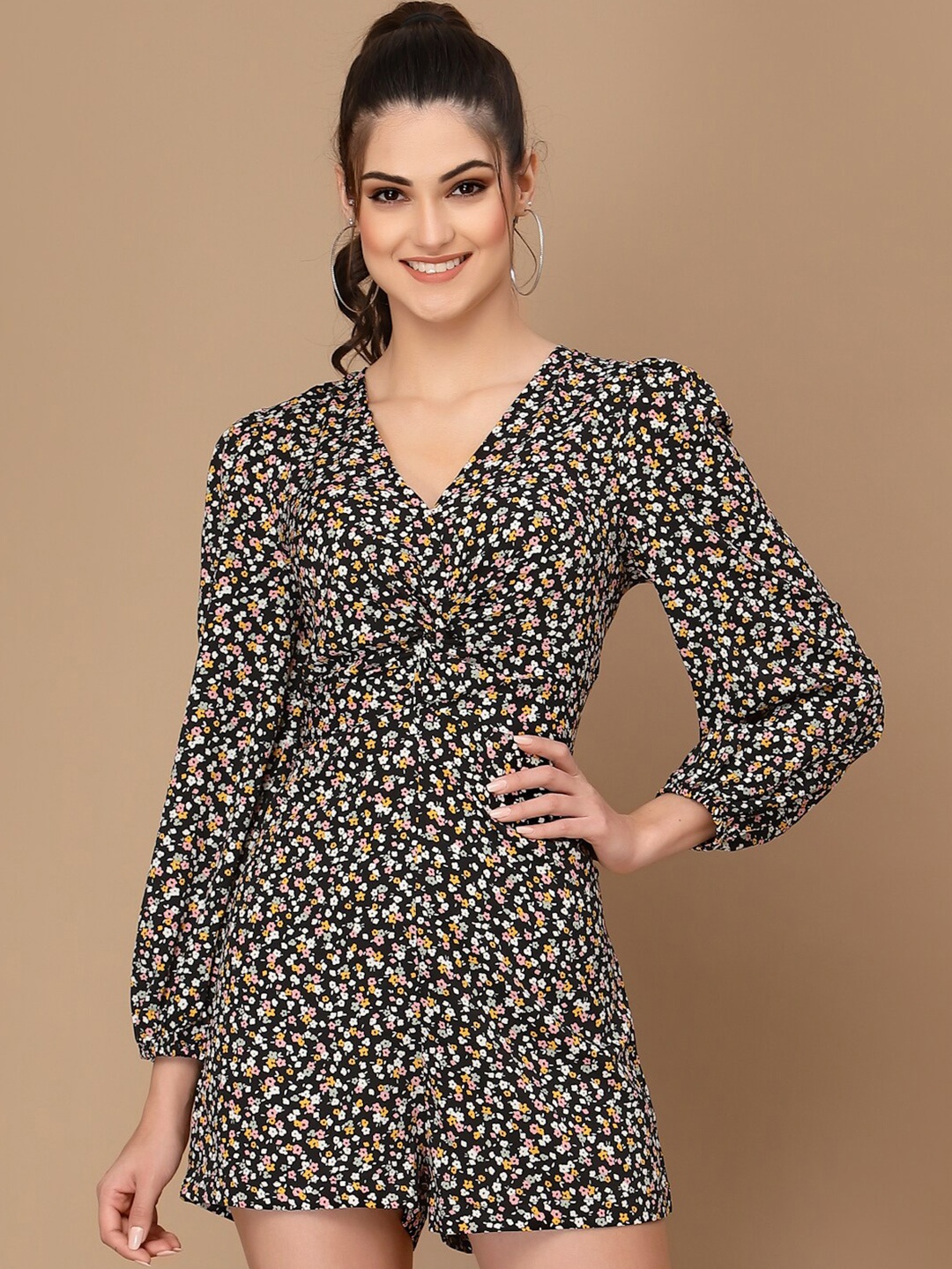 

KASSUALLY Women Black & Pink Printed Jumpsuit